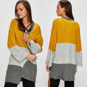 JDY Colorblock Knit Cardigan Yellow Grey Size Large Oversized Sweater Bohemian L